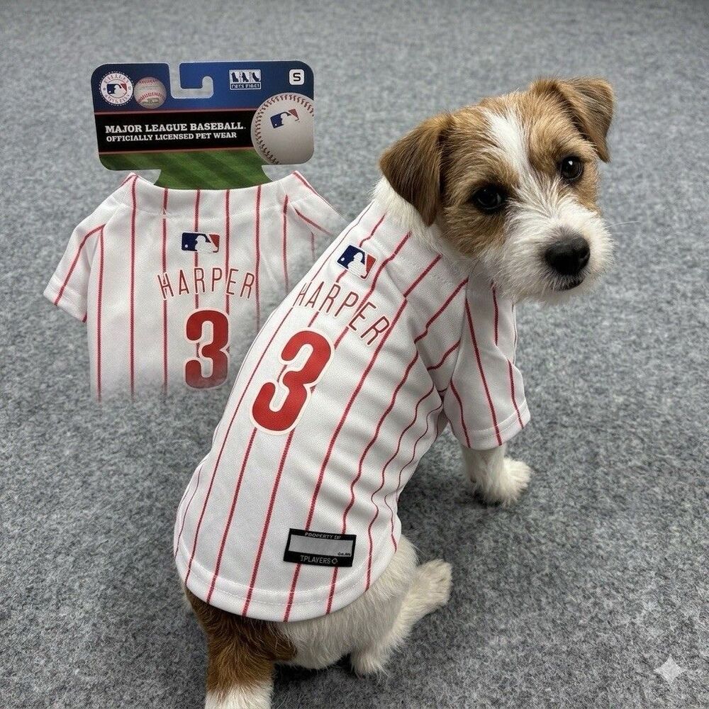 Pets First MLB Phillies Harper #3 Jersey Dog Cat Pinstripe White/Red Small NWT